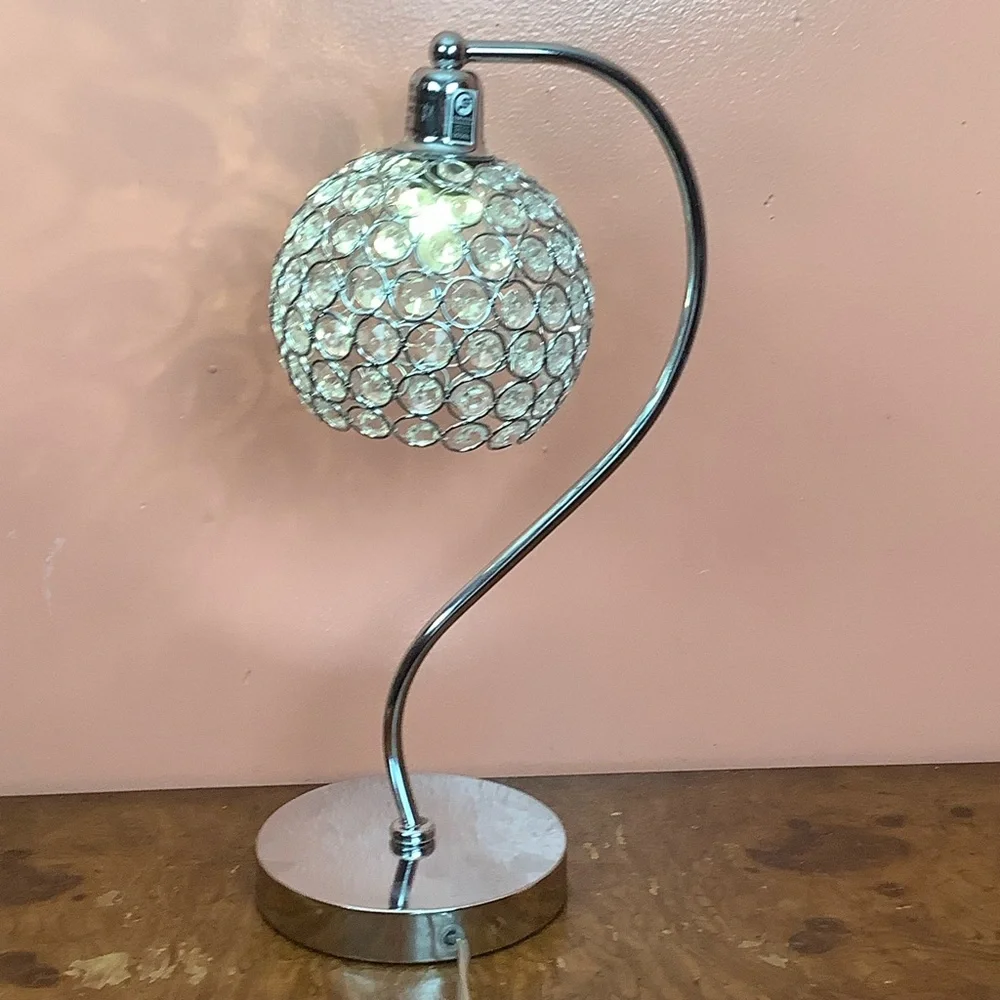 Crystal Globe Table Lamp - Silver 16”